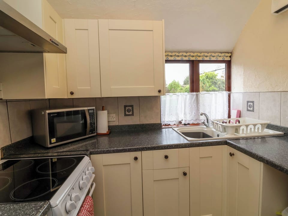 Fridge, microwave, toaster, cookware/dishes/utensils