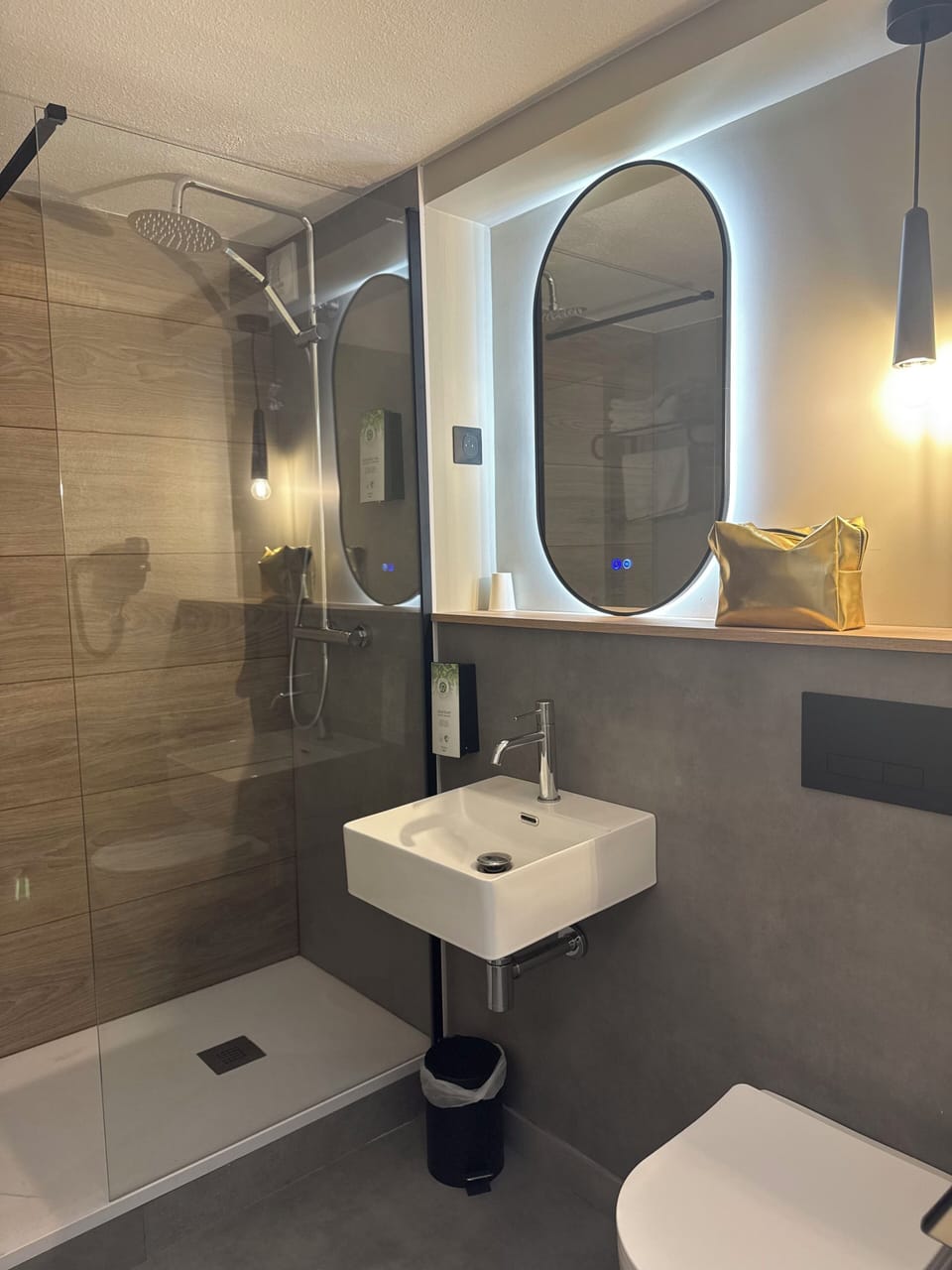 Shower, rainfall showerhead, eco-friendly toiletries, hair dryer