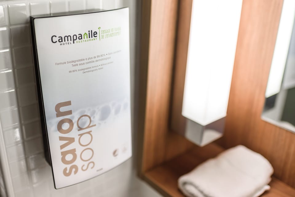 Eco-friendly toiletries, hair dryer, towels