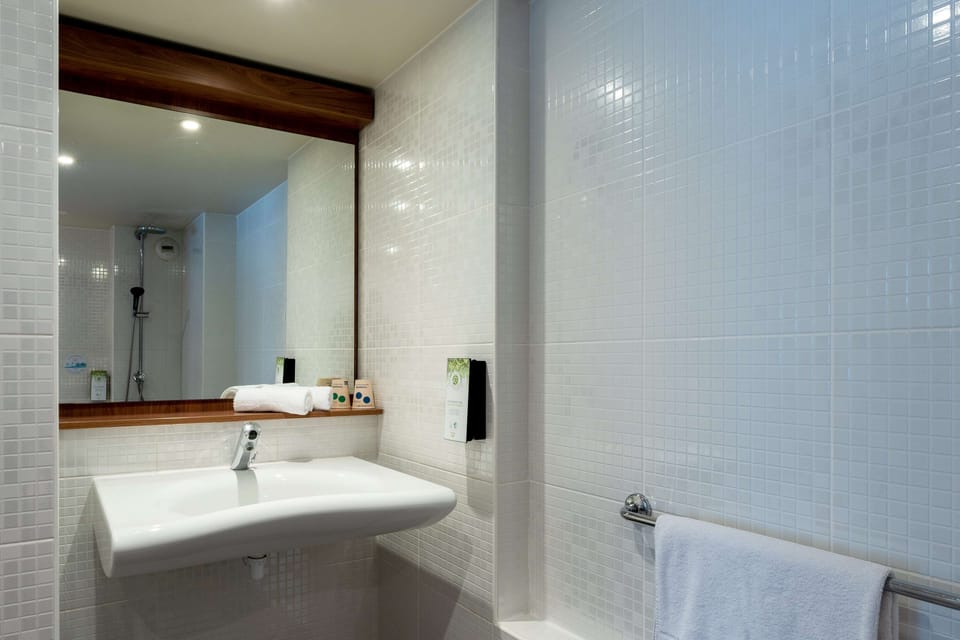 Eco-friendly toiletries, hair dryer, towels