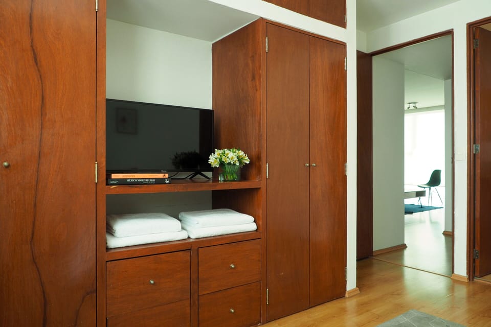 Deluxe Apartment, 2 Bedrooms, Kitchenette, City View | Wardrobe