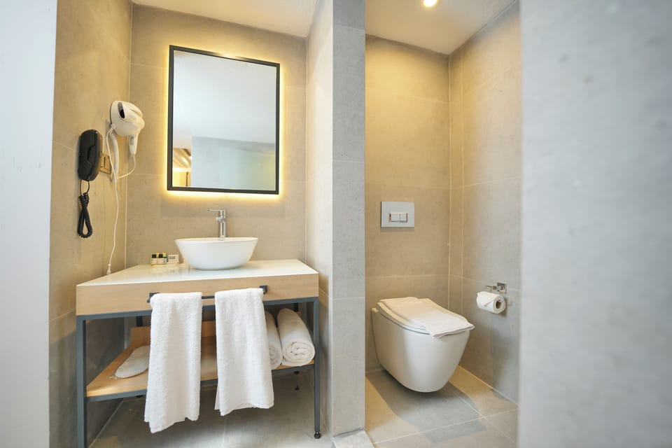 Shower, hair dryer, bathrobes, slippers