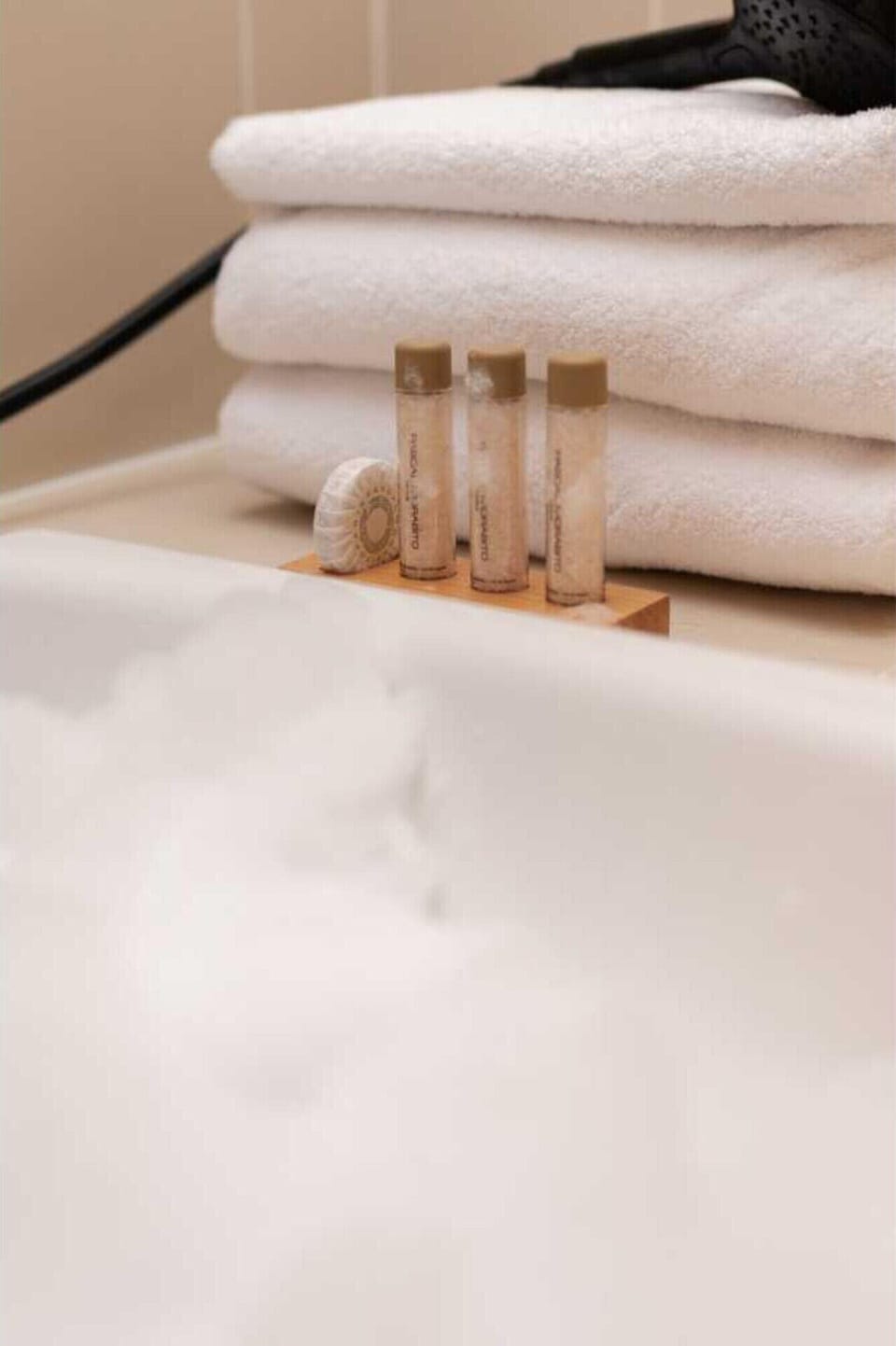 Apartment | Bathroom | Bathtub, hair dryer, towels, shampoo