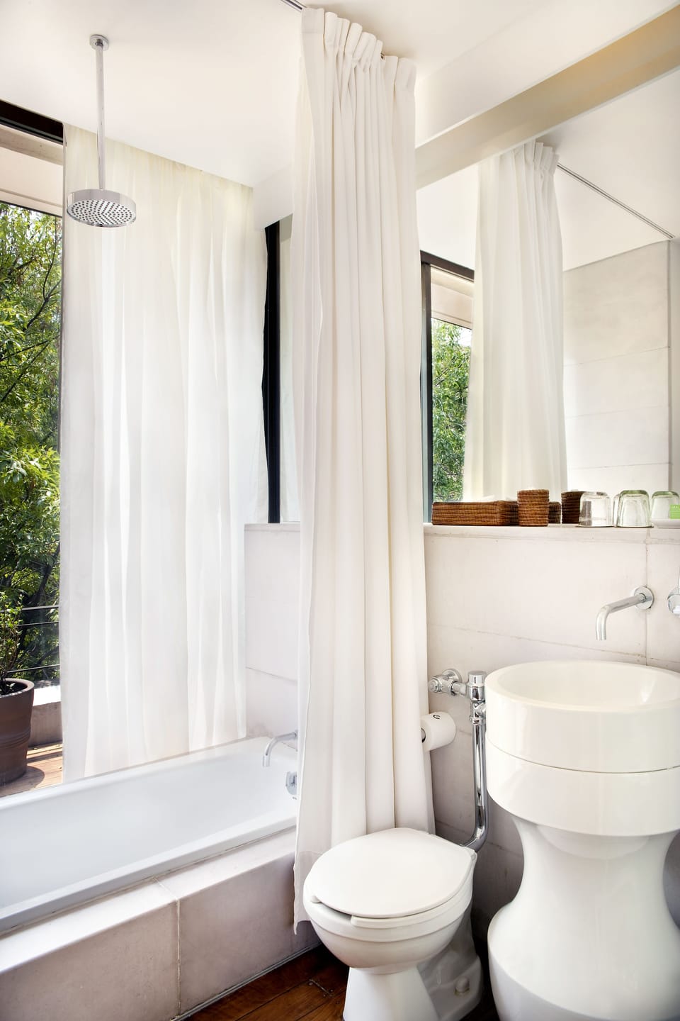 Designer toiletries, hair dryer, bathrobes, towels