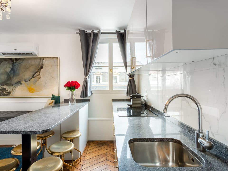 Apartment, City View | Private kitchen | Fridge, microwave, oven, stovetop
