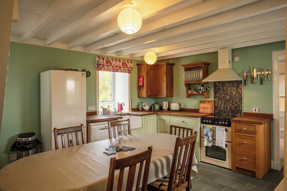 Fridge, dishwasher, cookware/dishes/utensils