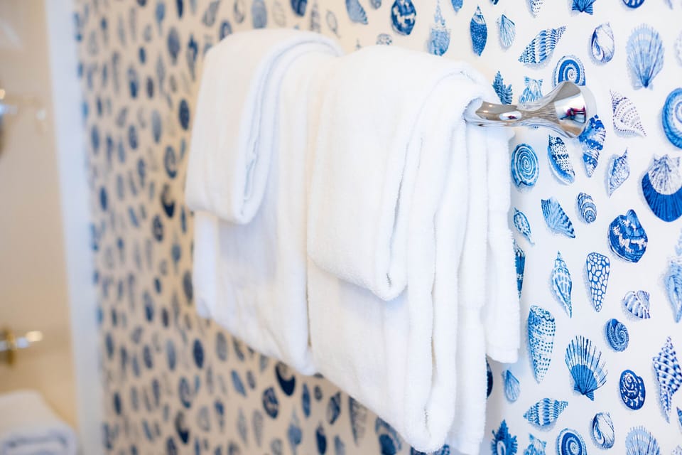 Combined shower/tub, towels