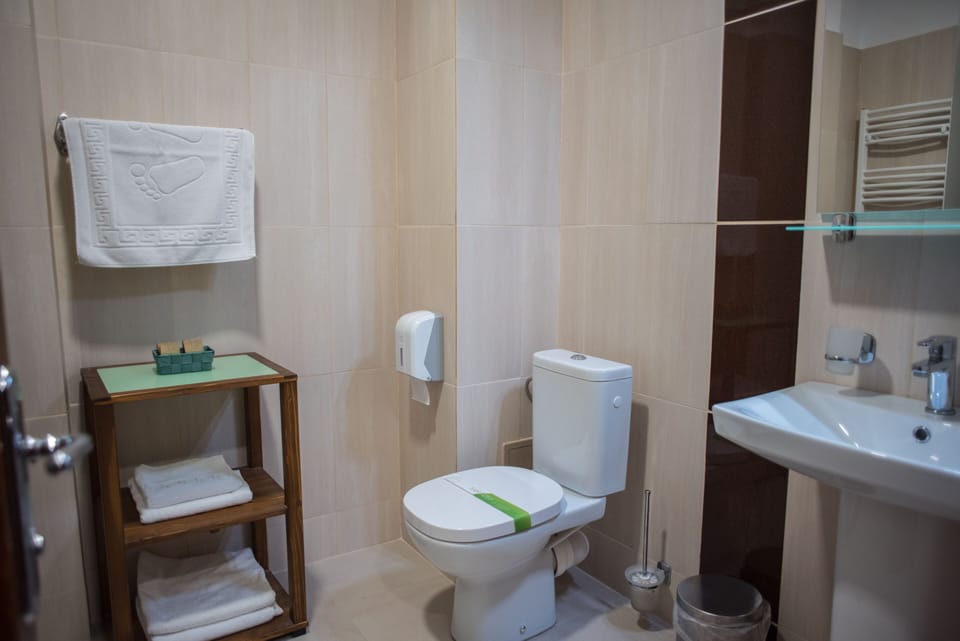 Shower, free toiletries, hair dryer, towels