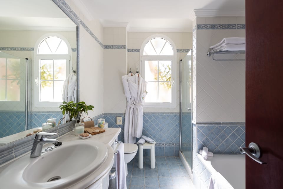 Eco-friendly toiletries, hair dryer, towels, soap