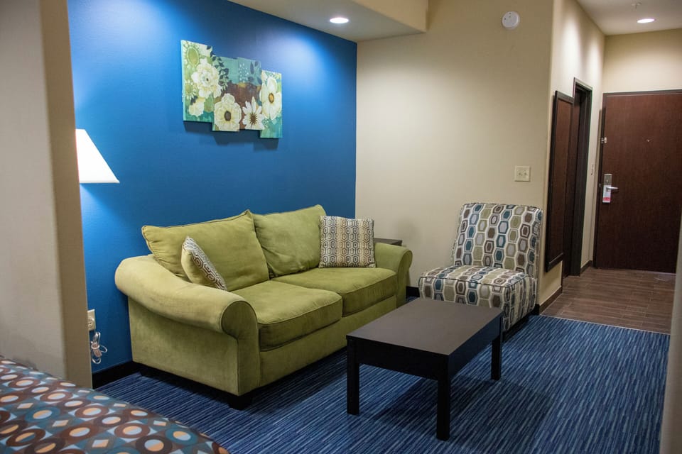 43-inch flat-screen TV with cable channels, TV