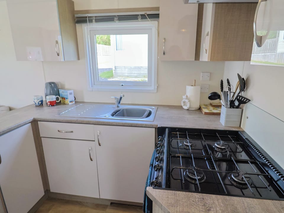 Fridge, microwave, toaster, cookware/dishes/utensils