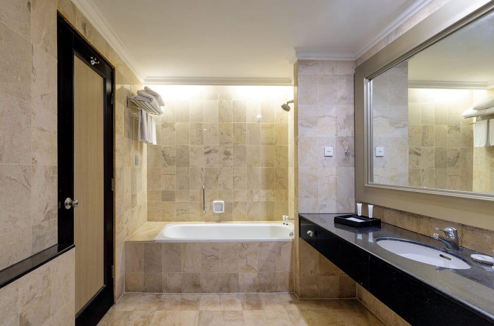 Premier Suite | Bathroom | Hair dryer, towels, soap, shampoo