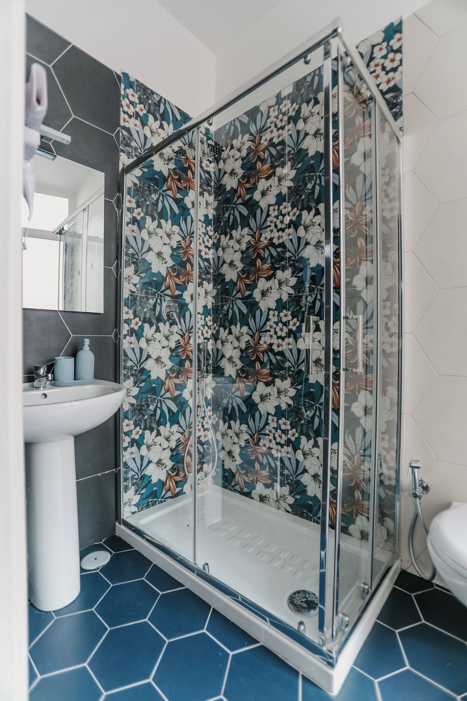 Shower, hair dryer, bathrobes, bidet