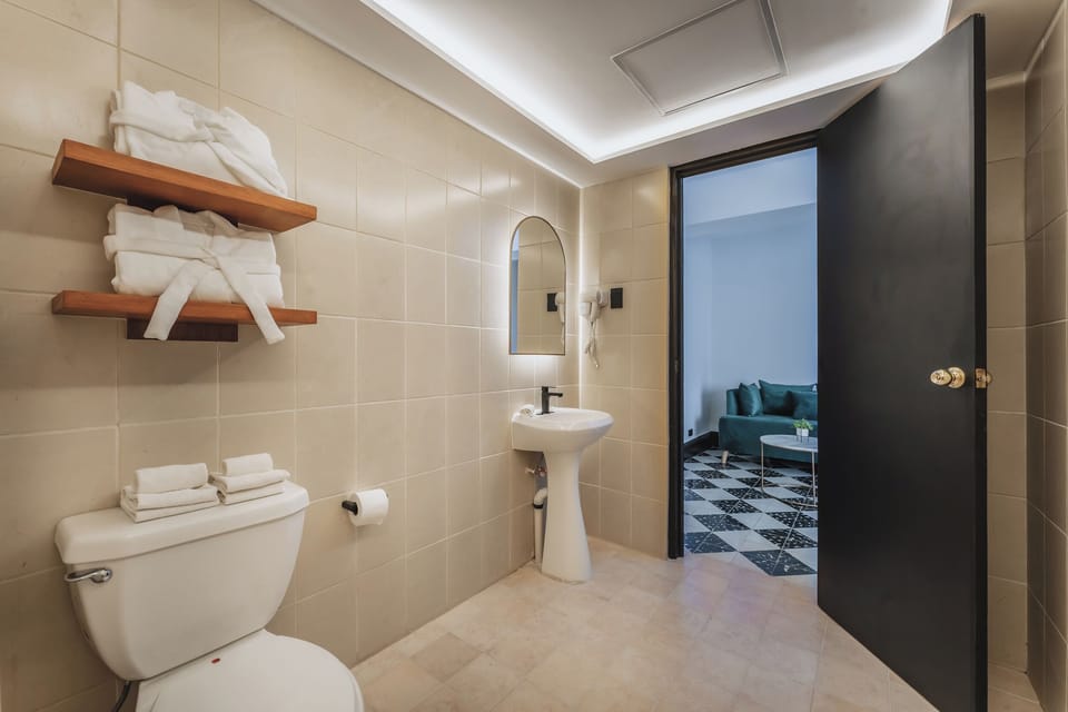 Luxury Suite, 1 King Bed, City View | Bathroom | Shower, hair dryer, towels, soap