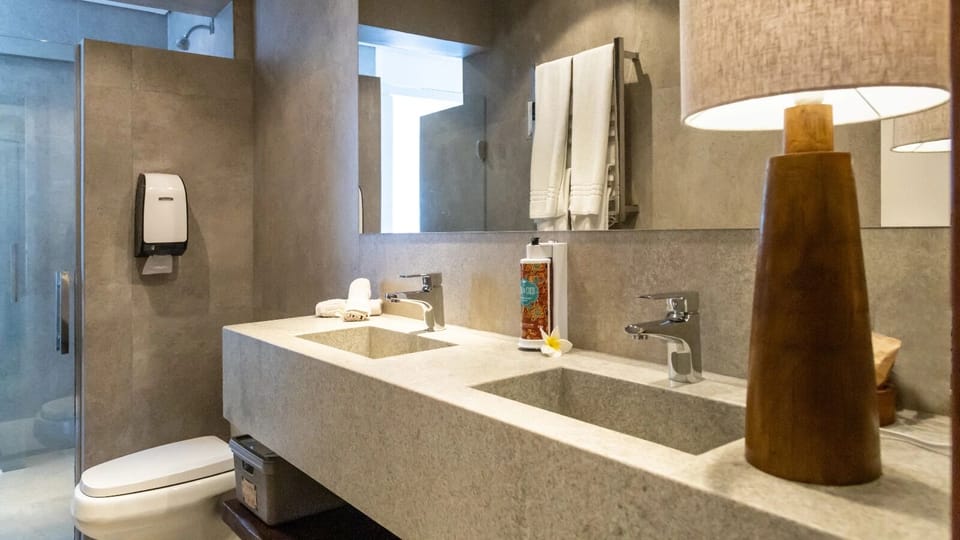 Suite deluxe com banheira  | Bathroom | Eco-friendly toiletries, hair dryer, bathrobes, soap