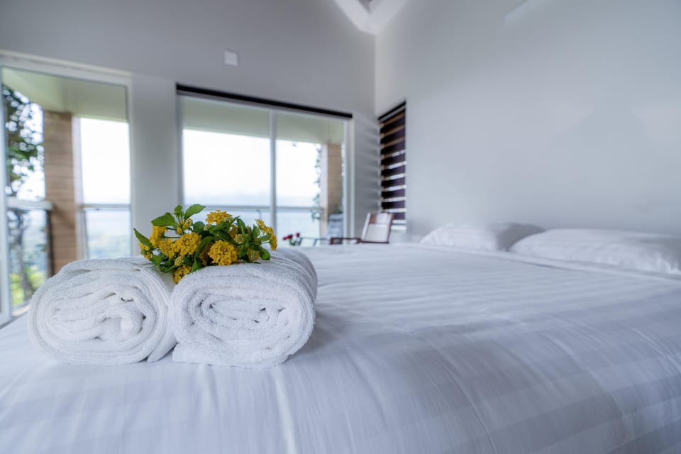 Shower, free toiletries, heated floors, towels
