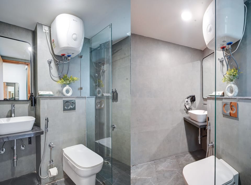 Shower, free toiletries, hair dryer, slippers