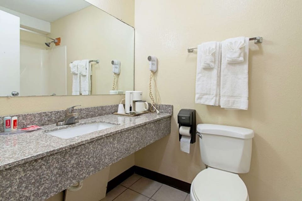 Bathtub, towels, soap, shampoo