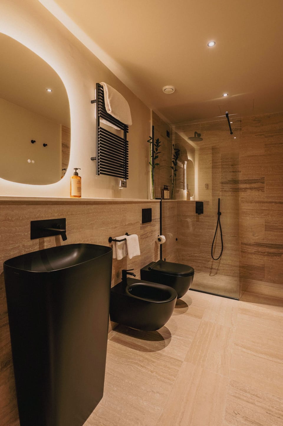 Shower, hair dryer, slippers, bidet