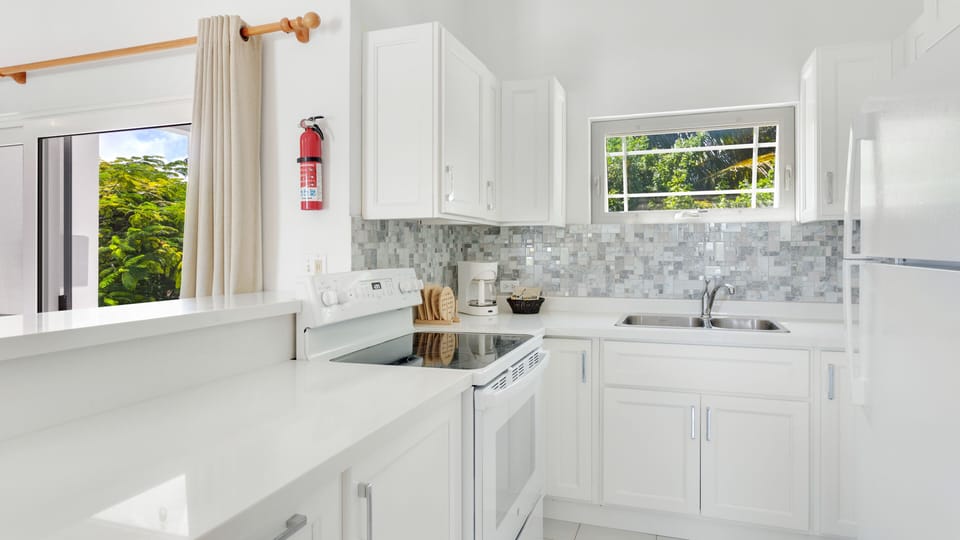 Room, 1 Bedroom, Poolside | Private kitchen | Fridge, microwave, oven, stovetop