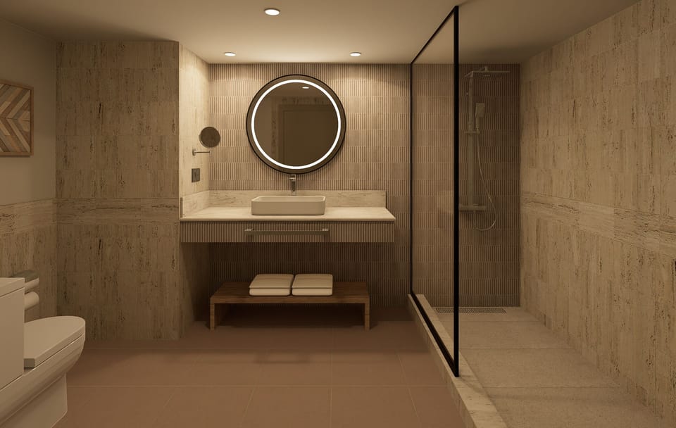 Shower, free toiletries, hair dryer, towels
