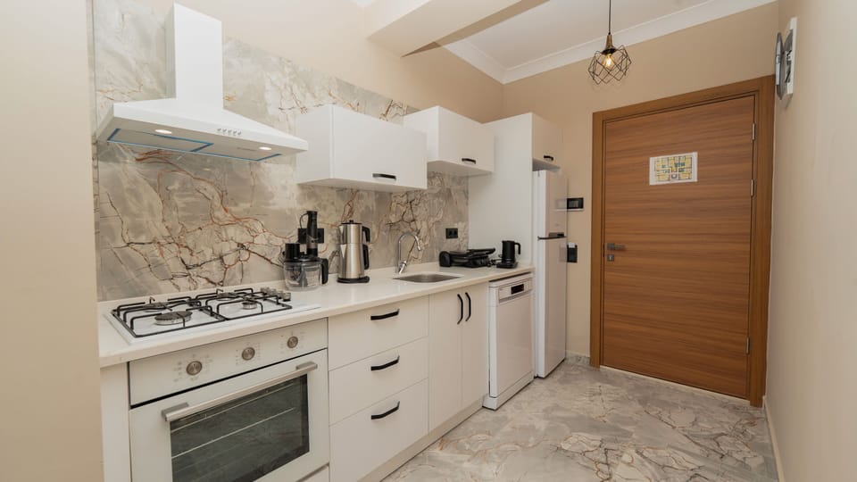 Comfort Apartment, City View | Private kitchen | Fridge, oven, stovetop, dishwasher