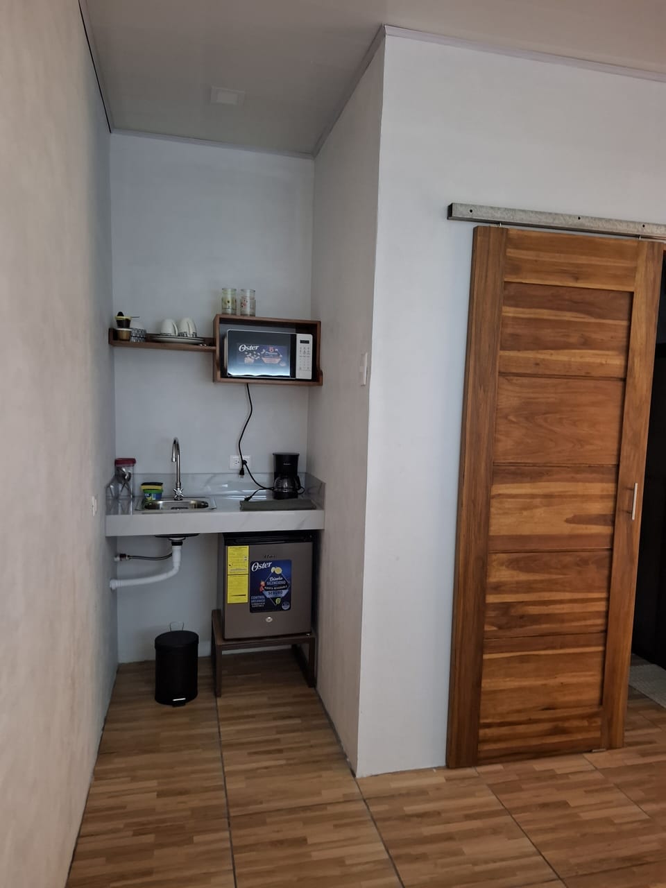 Mini-fridge, microwave, highchair