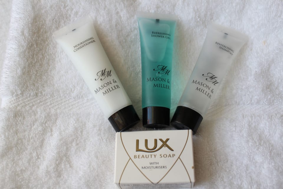 Free toiletries, hair dryer, towels, soap