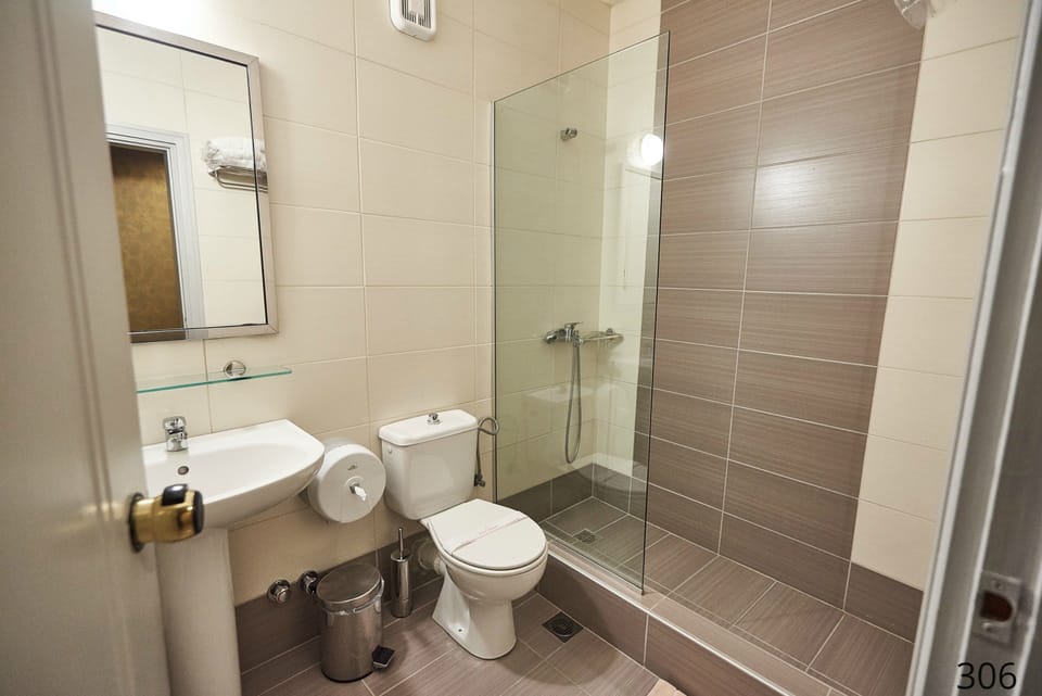 Shower, free toiletries, hair dryer, slippers