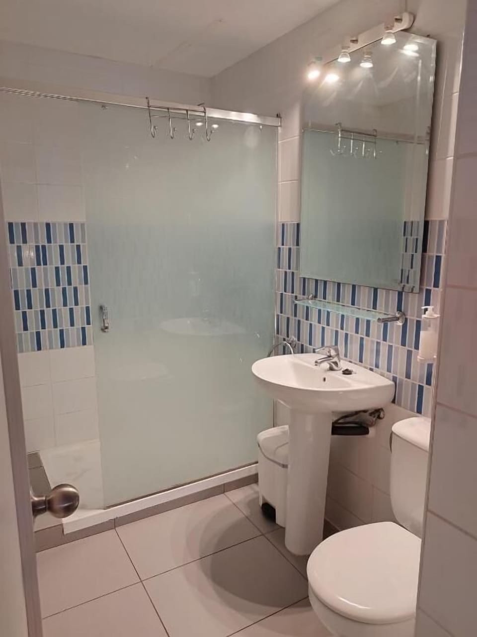 Bathtub, soap, shampoo, toilet paper