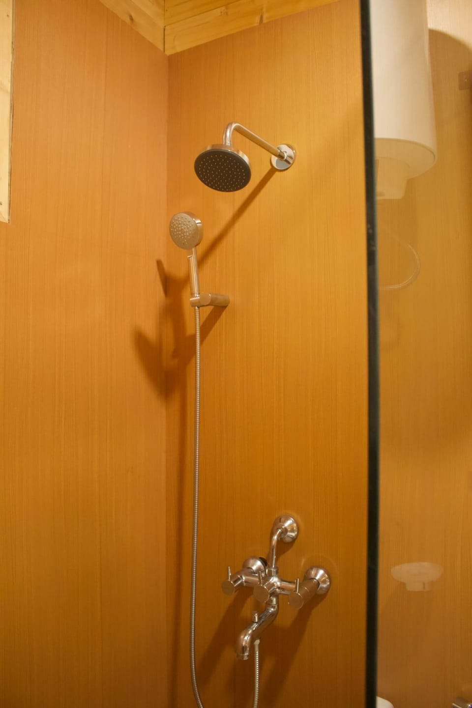 Shower, rainfall showerhead, eco-friendly toiletries, towels