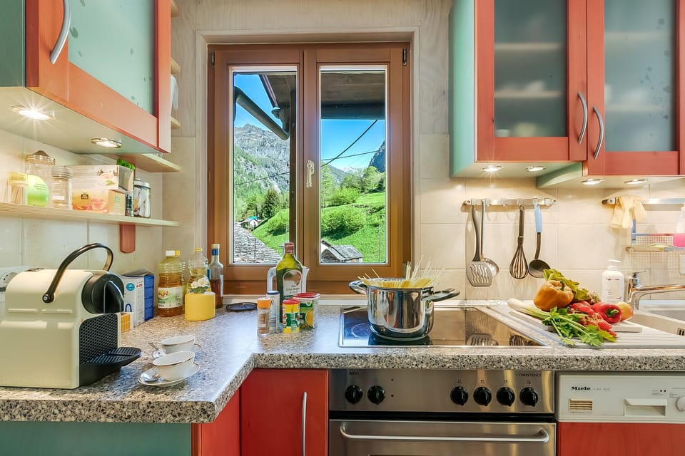 Family Apartment, Multiple Bedrooms, 2 Bathrooms, Mountainside (Casa Andy 1 Val Lavizzara) | Private kitchen | Fridge, microwave, oven, stovetop
