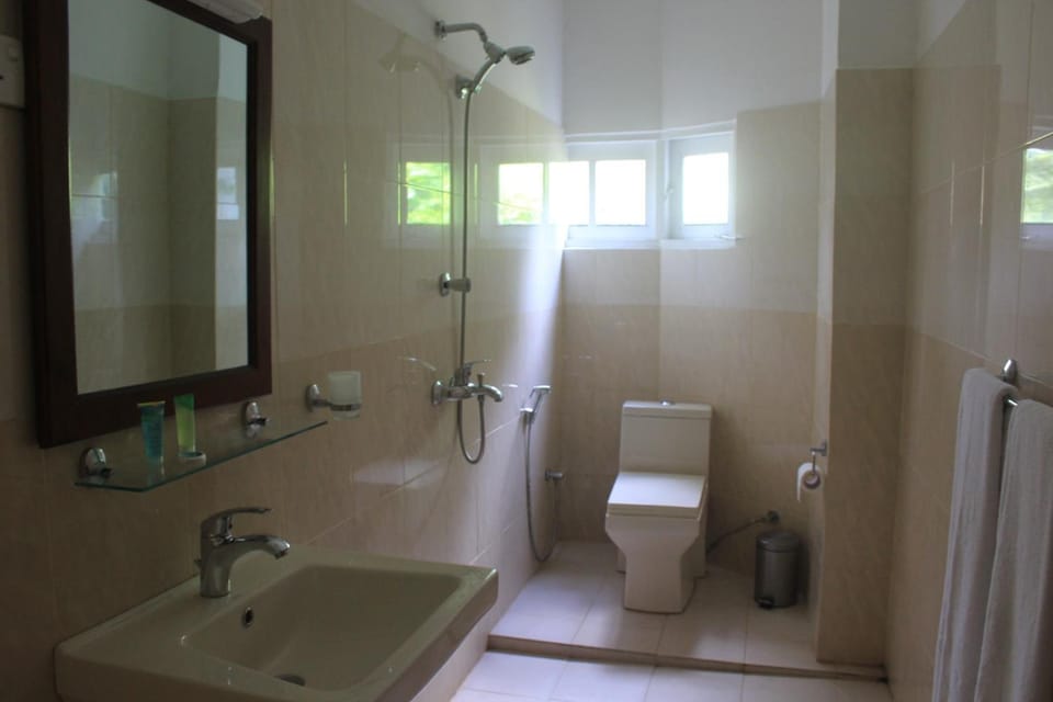 Shower, free toiletries, hair dryer, bathrobes