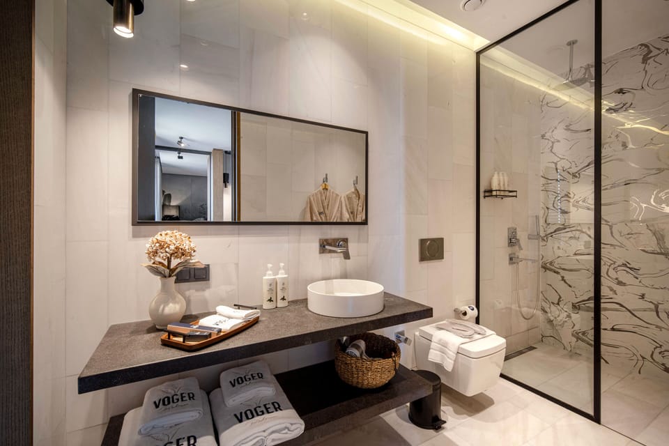 Shower, free toiletries, hair dryer, towels