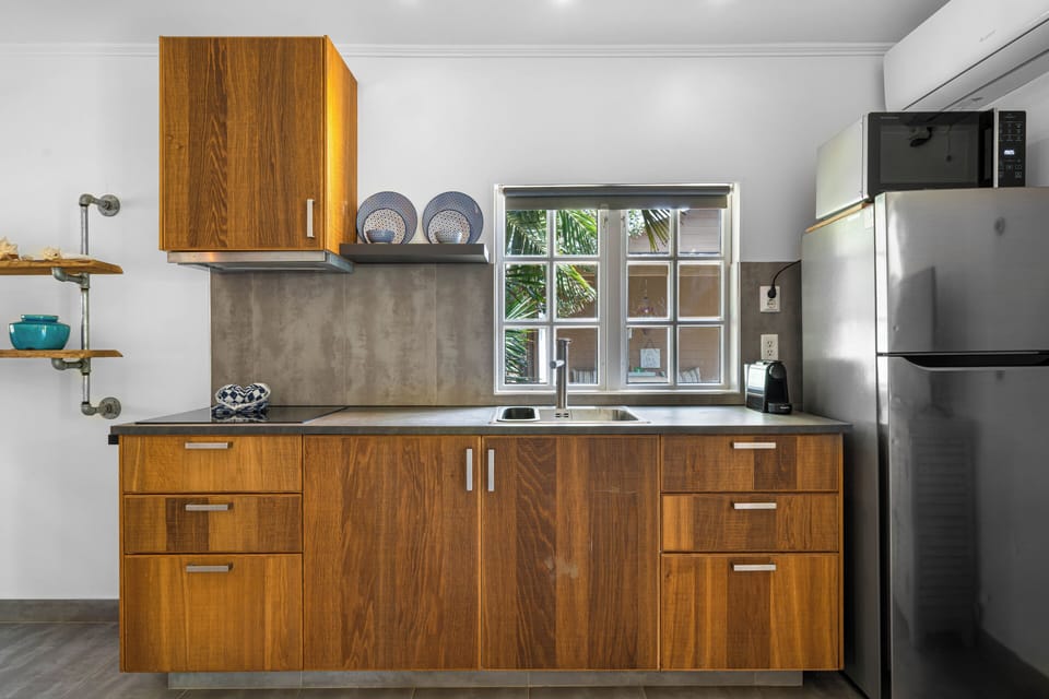 Deluxe Plus Cottage | Private kitchen | Fridge, microwave, stovetop, cookware/dishes/utensils