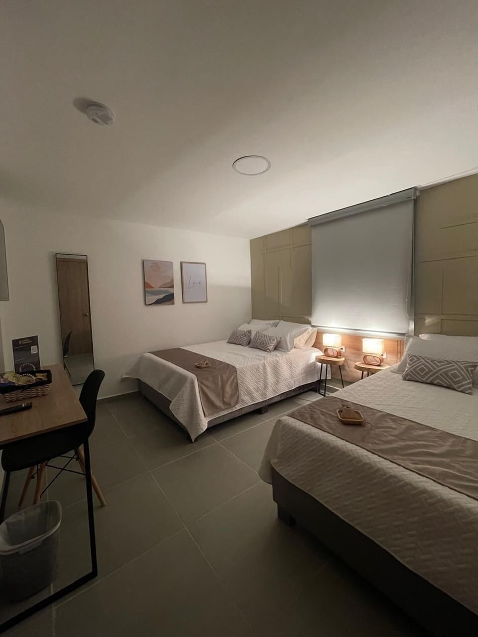 Quadruple Room, 2 Double Beds, Pool View | In-room safe, desk, laptop workspace, blackout drapes