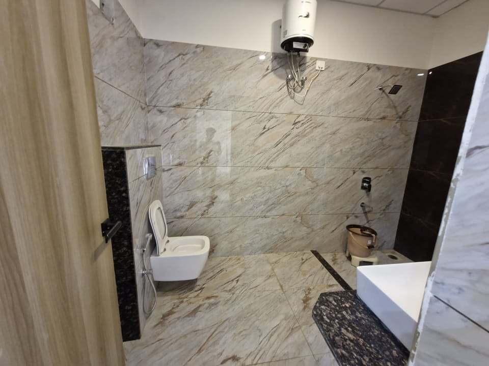 Hair dryer, slippers, towels