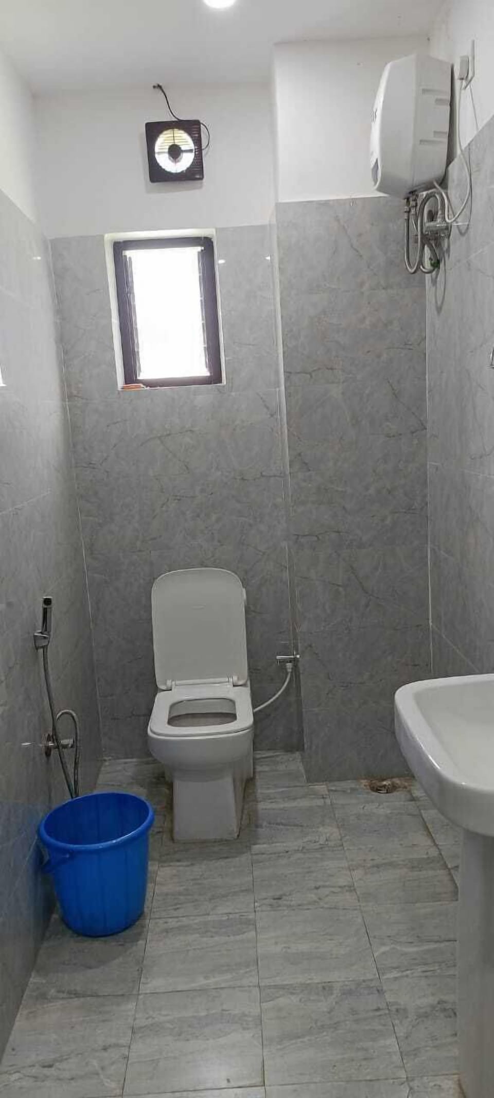 Shower, slippers, towels, soap