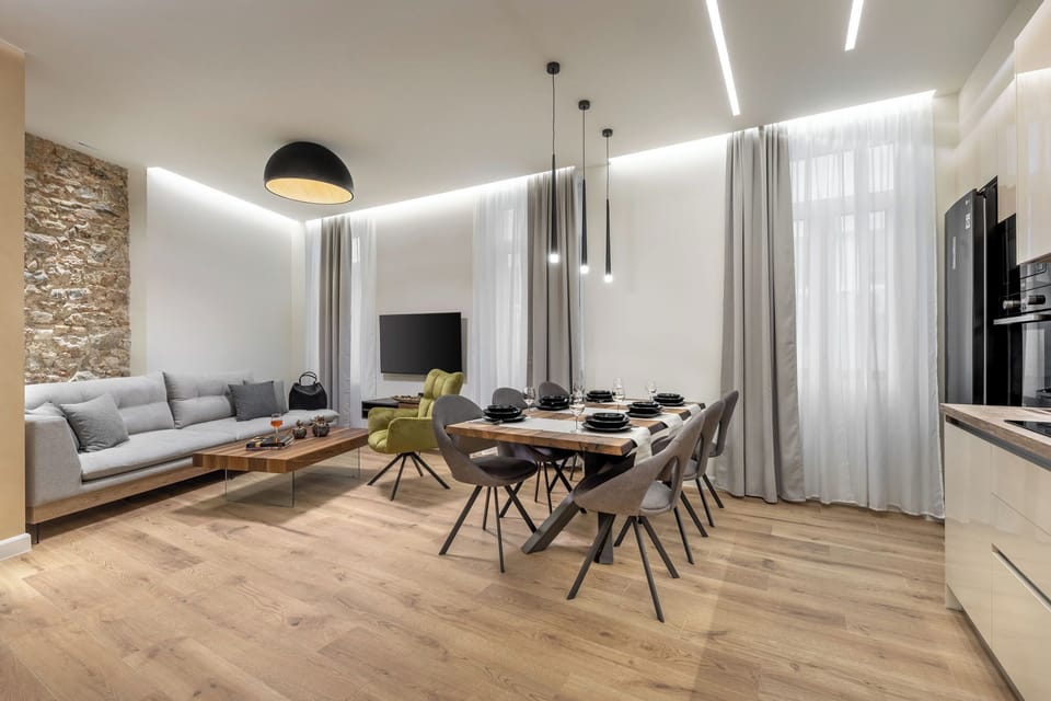 Deluxe Apartment, 2 Bedrooms, City View | Living area | TV