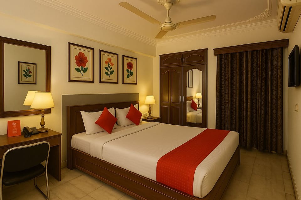 In-room safe, desk, laptop workspace, soundproofing