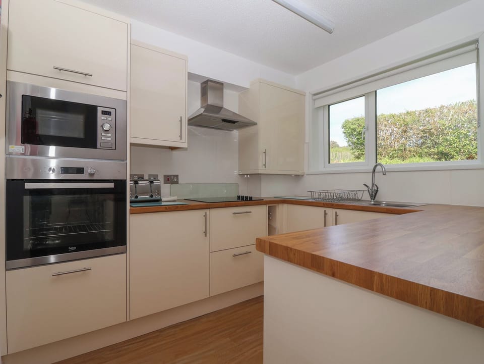 Fridge, microwave, toaster, cookware/dishes/utensils