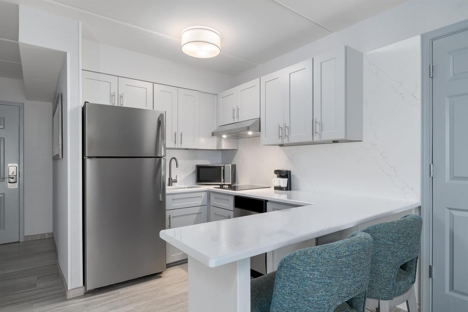Deluxe Suite, 1 King Bed with Sofa bed, Accessible, Bathtub | Private kitchen | Full-size fridge, microwave, stovetop, coffee/tea maker