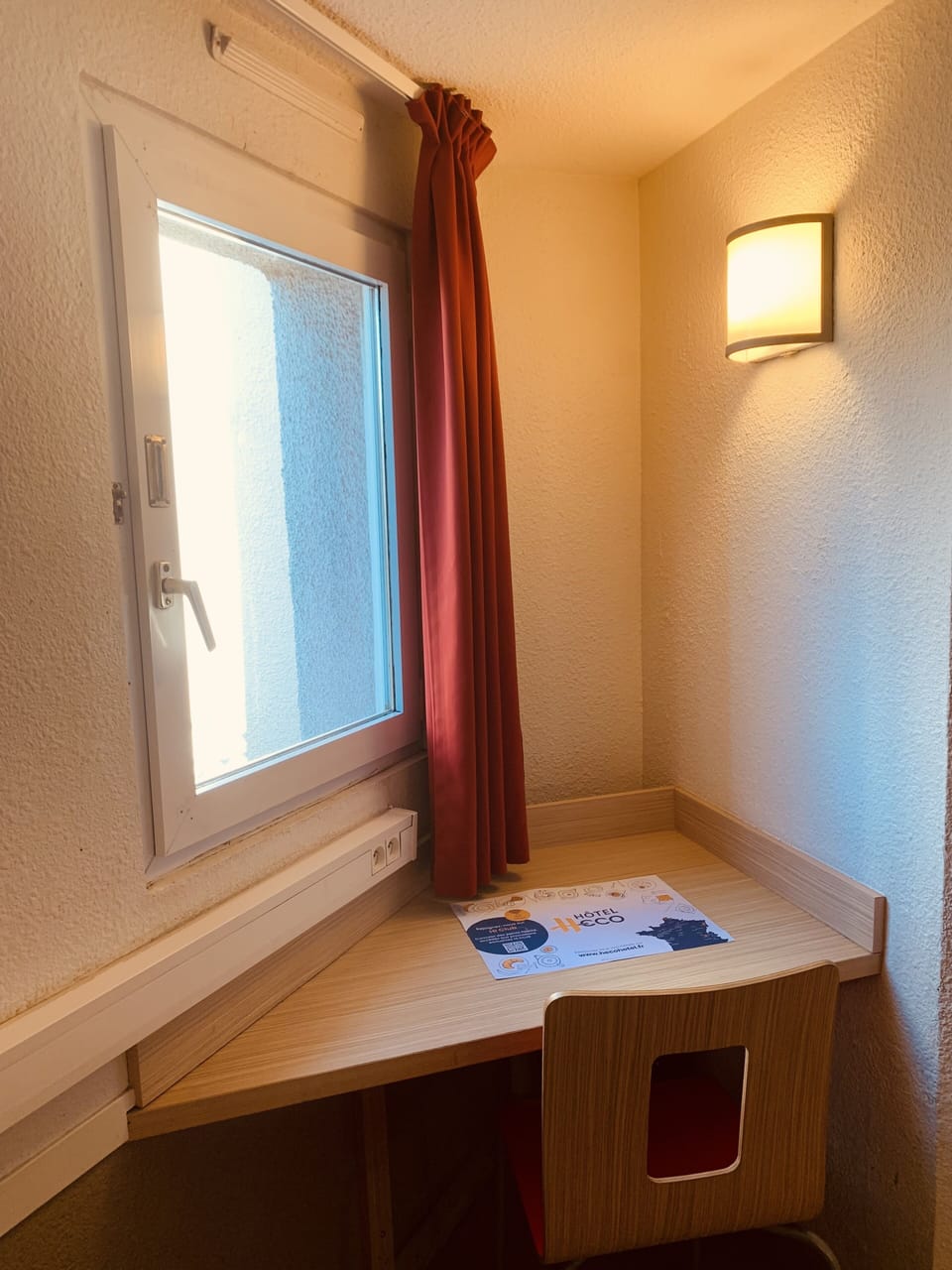 Desk, laptop workspace, blackout drapes, free WiFi