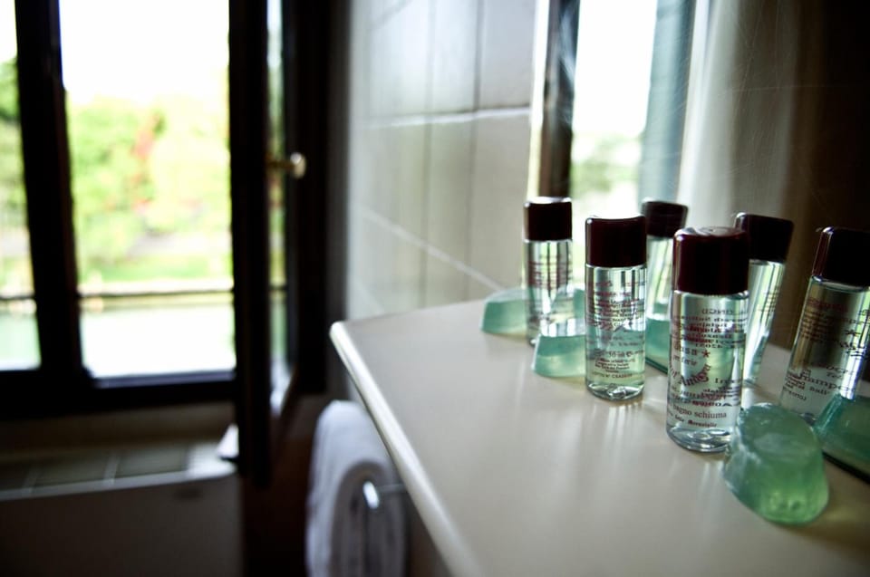 Shower, free toiletries, hair dryer, towels