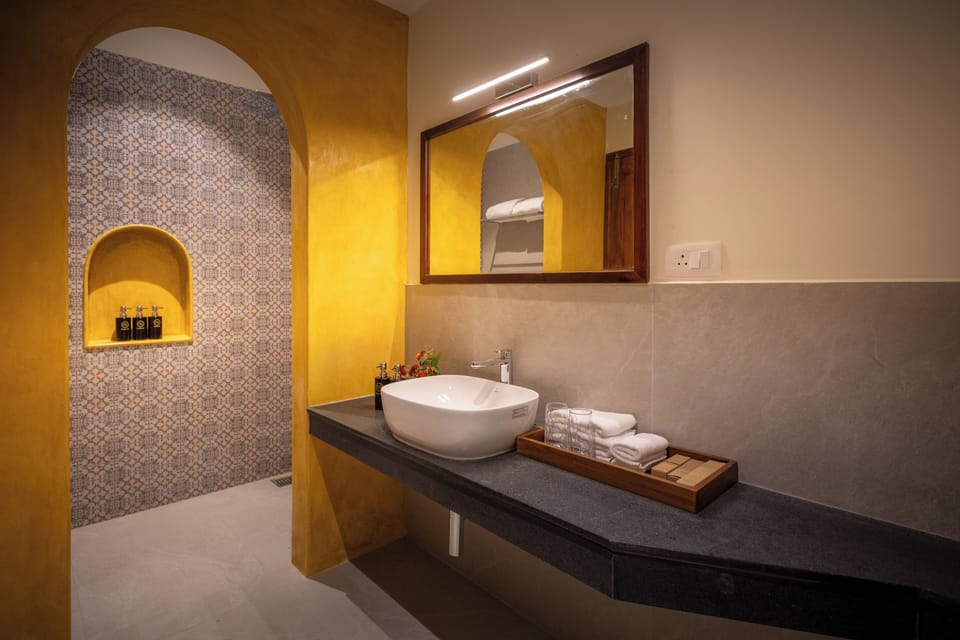 Double or Twin Room, Garden View | Bathroom | Shower, hair dryer, bathrobes, slippers