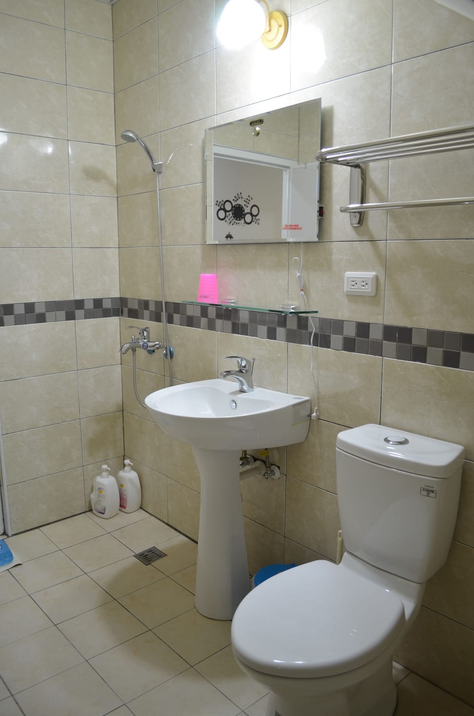 Shower, free toiletries, hair dryer, slippers