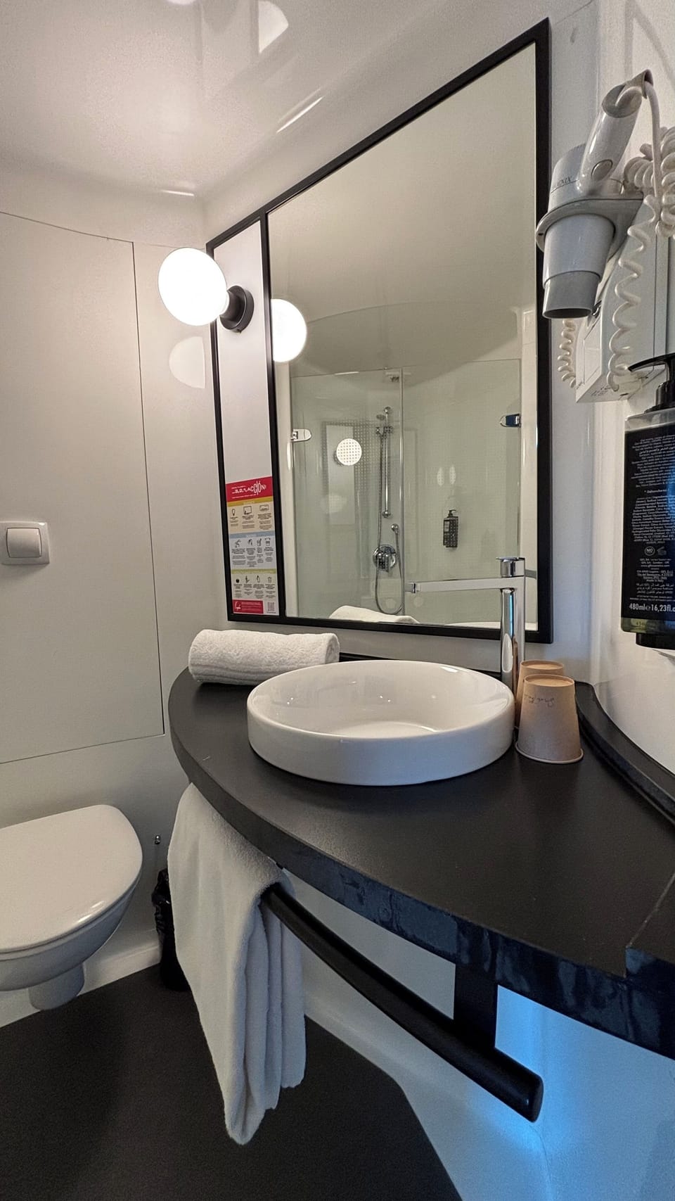 Shower, eco-friendly toiletries, hair dryer, towels