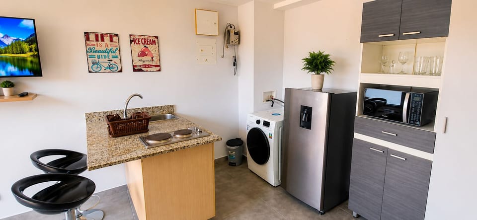 Standard Apartment, City View | Private kitchen | Full-size fridge, microwave, stovetop, rice cooker