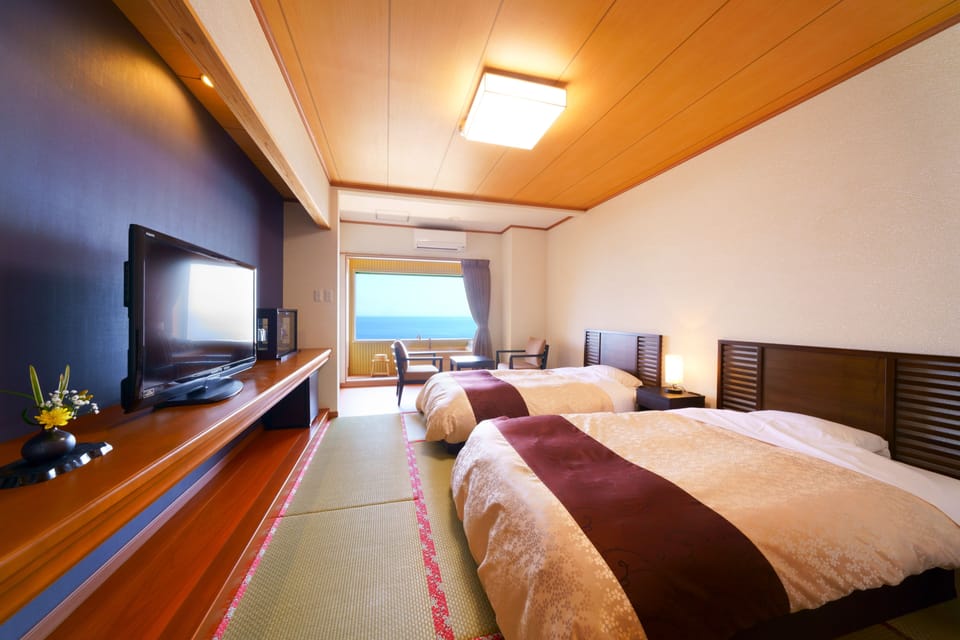 Twin Room(Japanese Western Room) with Open Air Bath | In-room safe, desk, iron/ironing board (on request), WiFi (free)