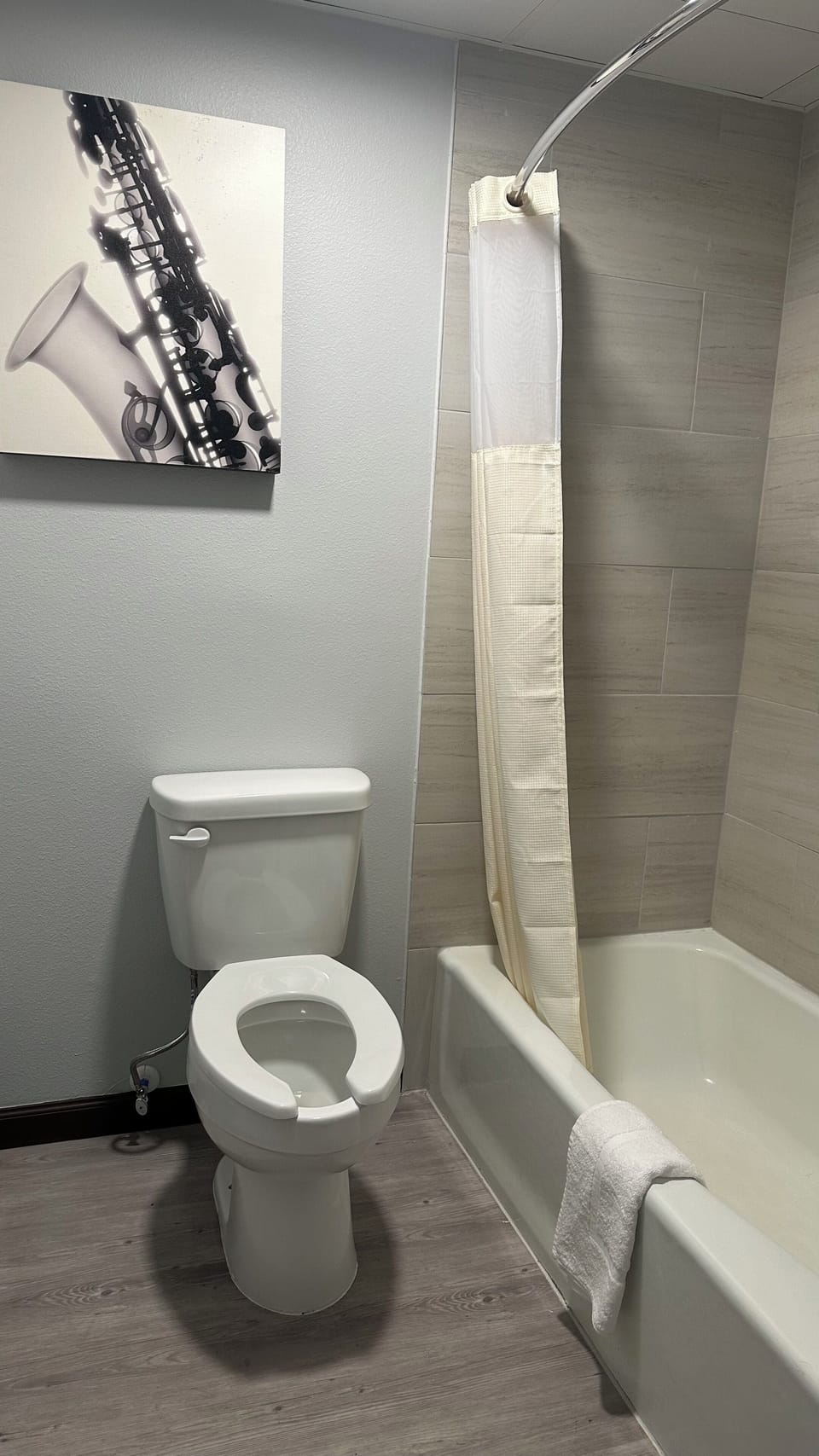 Combined shower/tub, towels, soap, shampoo